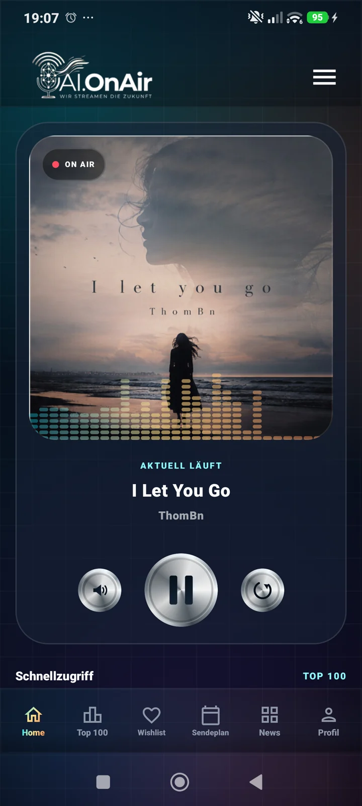AI.OnAir Live-Radio Player mit Cover und Equalizer